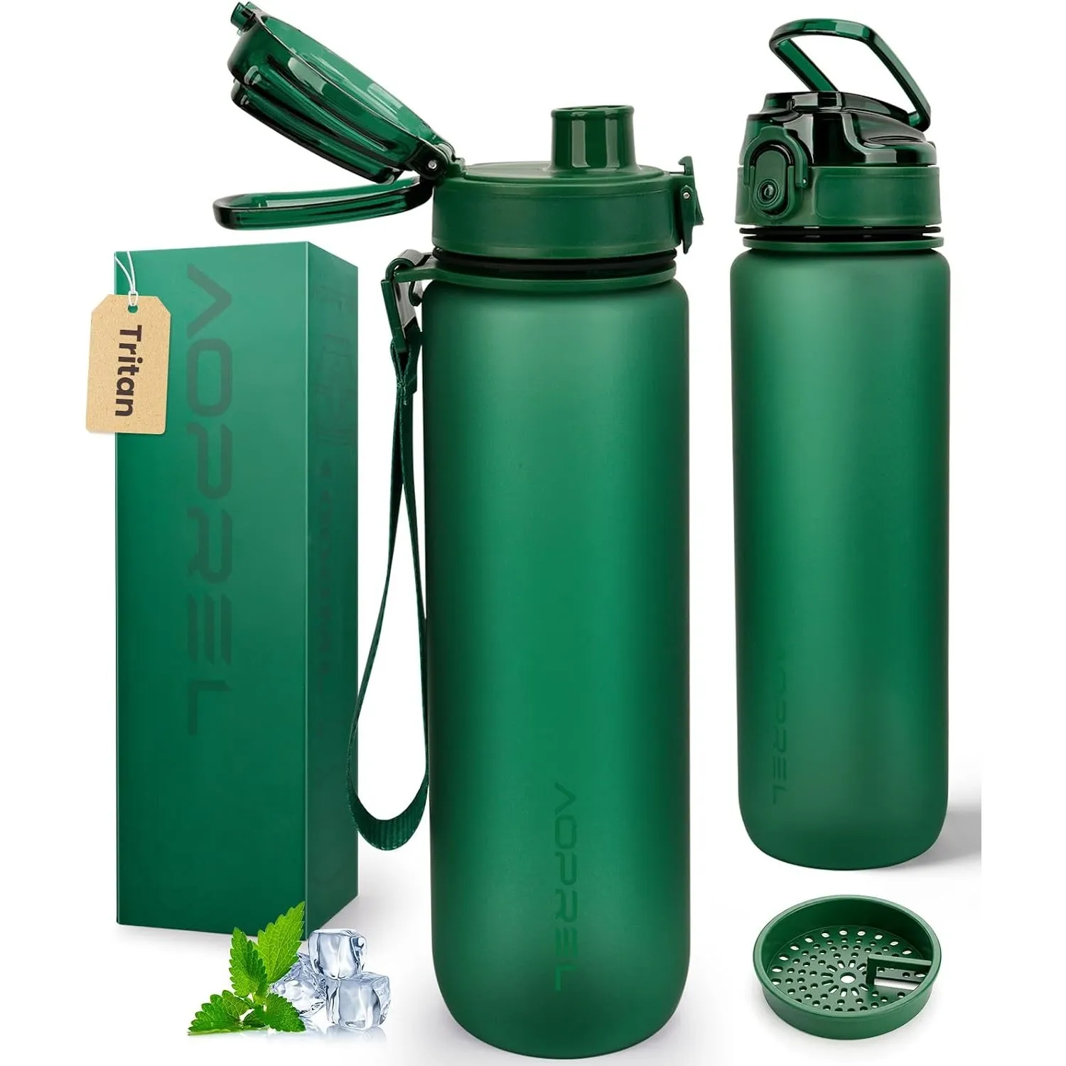 AOPREL Trinkflasche 1L Mit Filter & Zeitmarkierung, BPA-frei Tritan