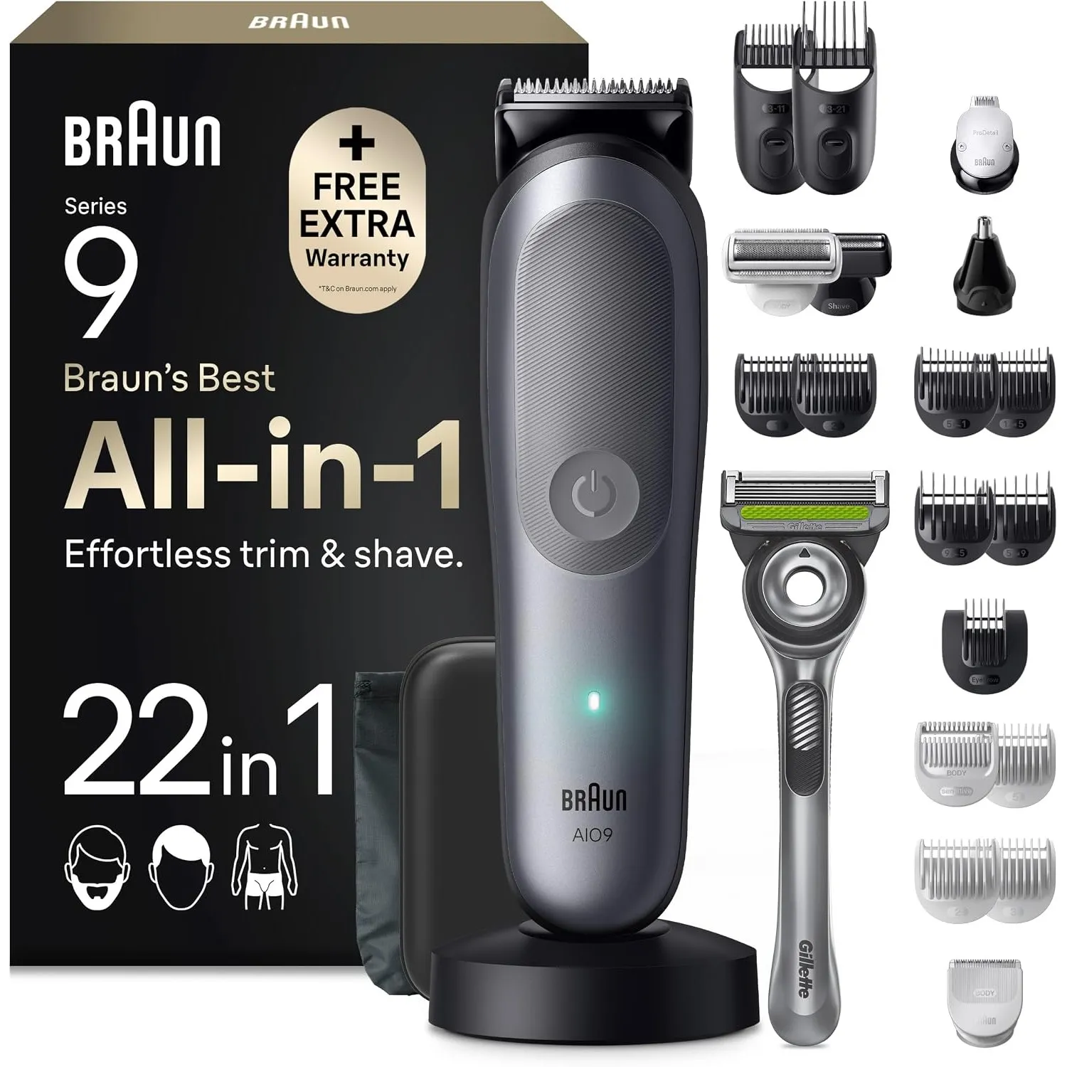 Braun Multigroom All-in-One Series 9, 22-in-1 Trimmer, AIO9545, Grau