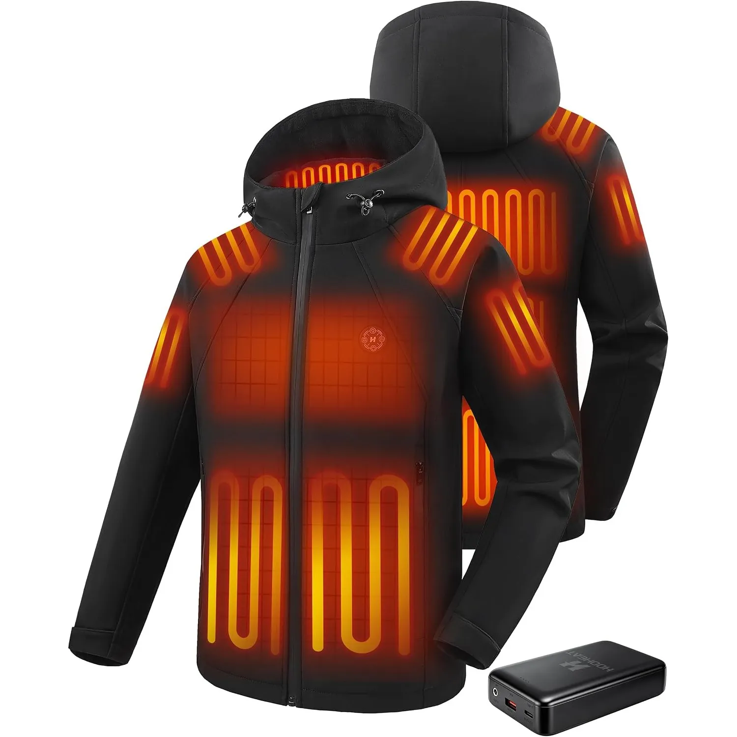 Heizjacke Herren mit 16000mAh Powerbank Beheizbare Jacke mit Kapuze