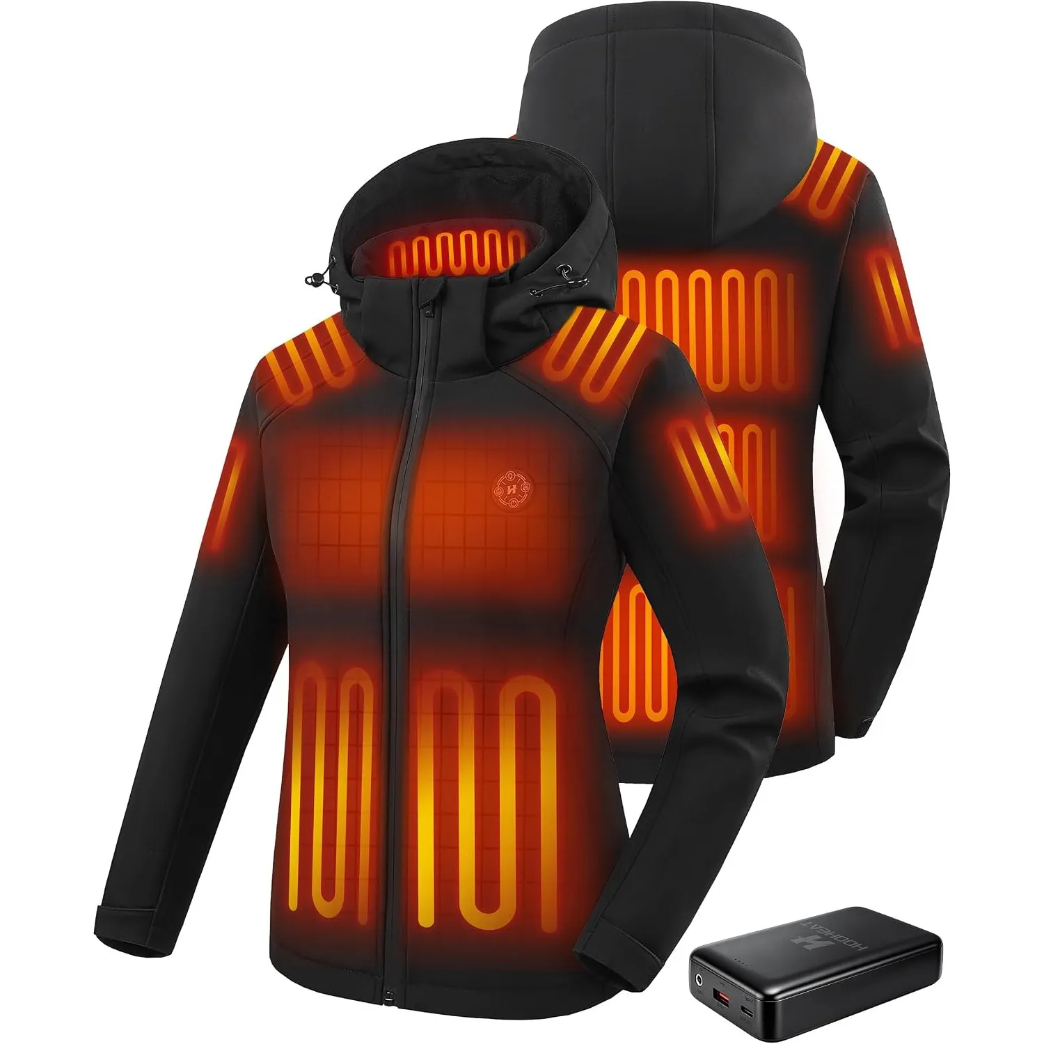 Beheizbare Jacke Damen mit 16000mAh Powerbank Heizjacke mit Kapuze