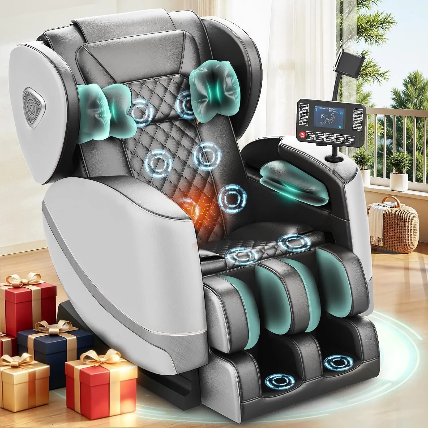 F FURNIMAT Massagesessel, Ganzkörper-Massagestuhl mit 14 Rollen, 8 Komfort-Luftkissen & Zero Gravity– Bluetooth Lautspr…