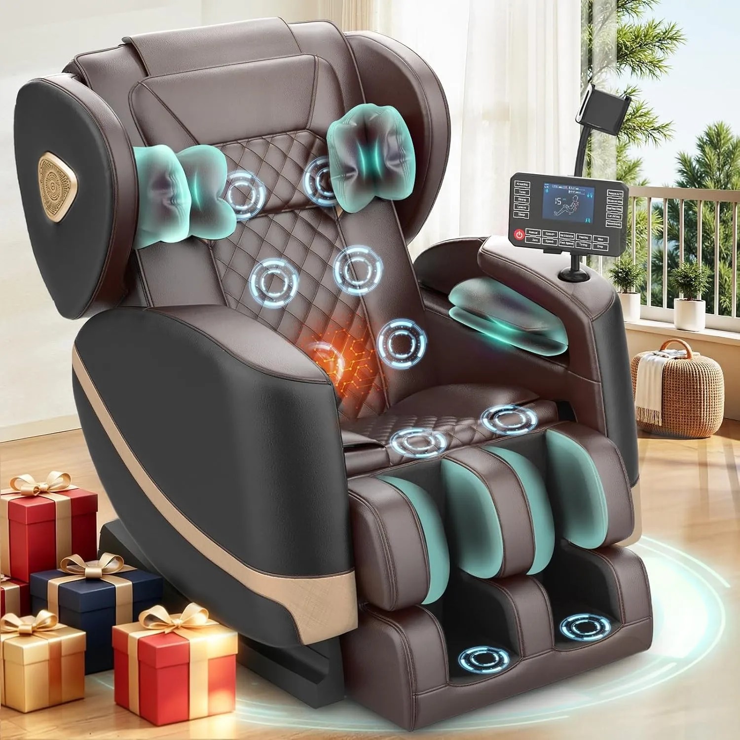F FURNIMAT Massagesessel, Ganzkörper-Massagestuhl mit 14 Rollen, 8 Komfort-Luftkissen & Zero Gravity– Bluetooth Lautspr…