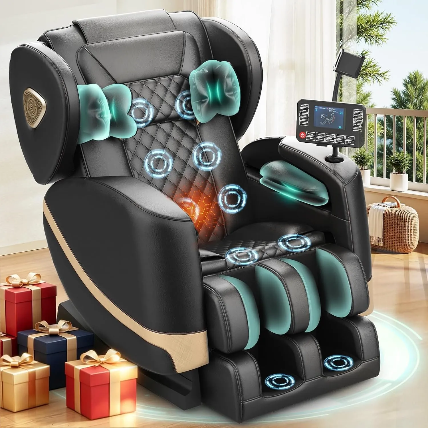 F FURNIMAT Massagesessel, Ganzkörper-Massagestuhl mit 14 Rollen, 8 Komfort-Luftkissen & Zero Gravity– Bluetooth Lautspr…