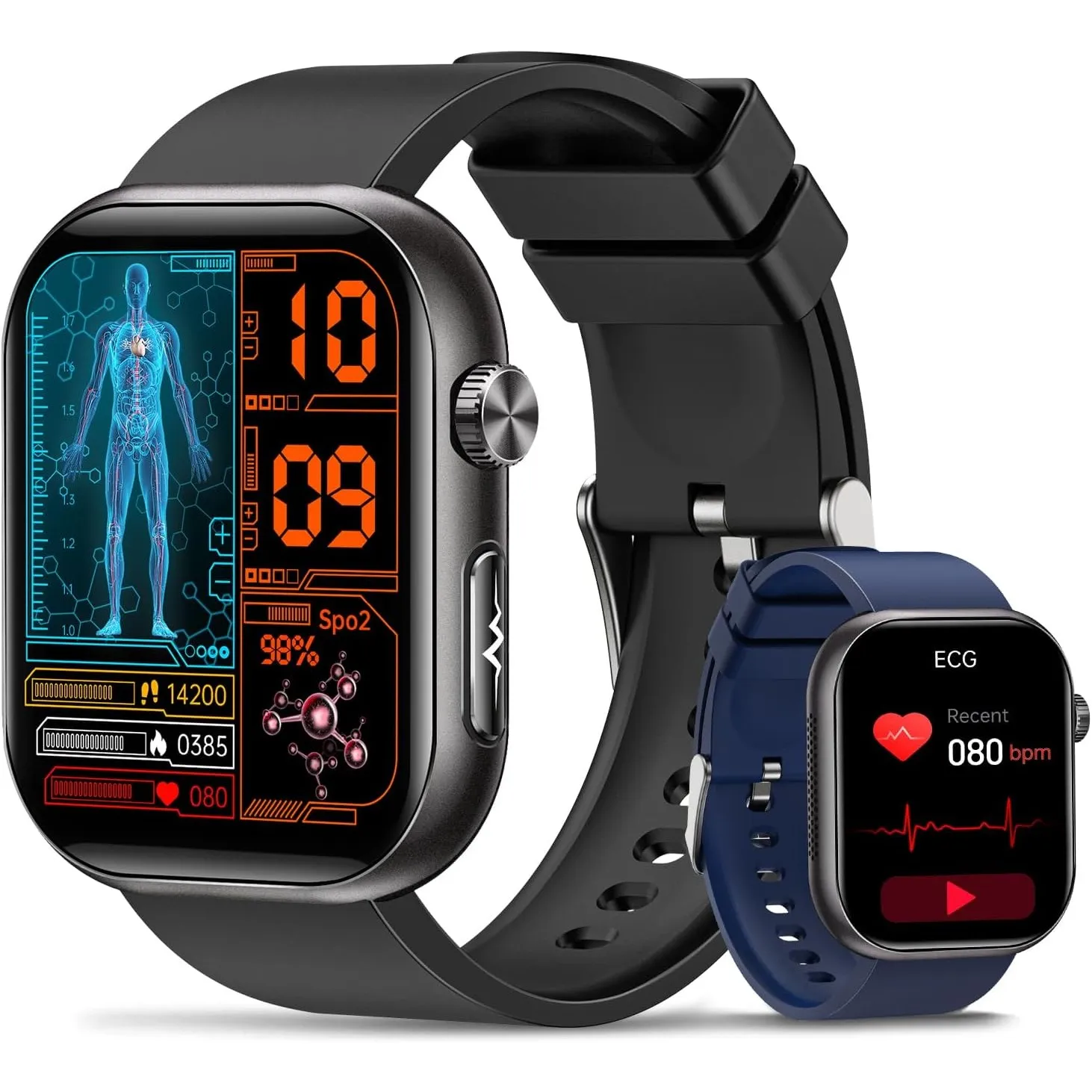 2026 Neue Smartwatch Herren mit EKG/HRV/Blutdruck/Mikro-Gesundheitscheck, 1,97" AMOLED Gesundheitsuhr mit 24H Herzfrequ…