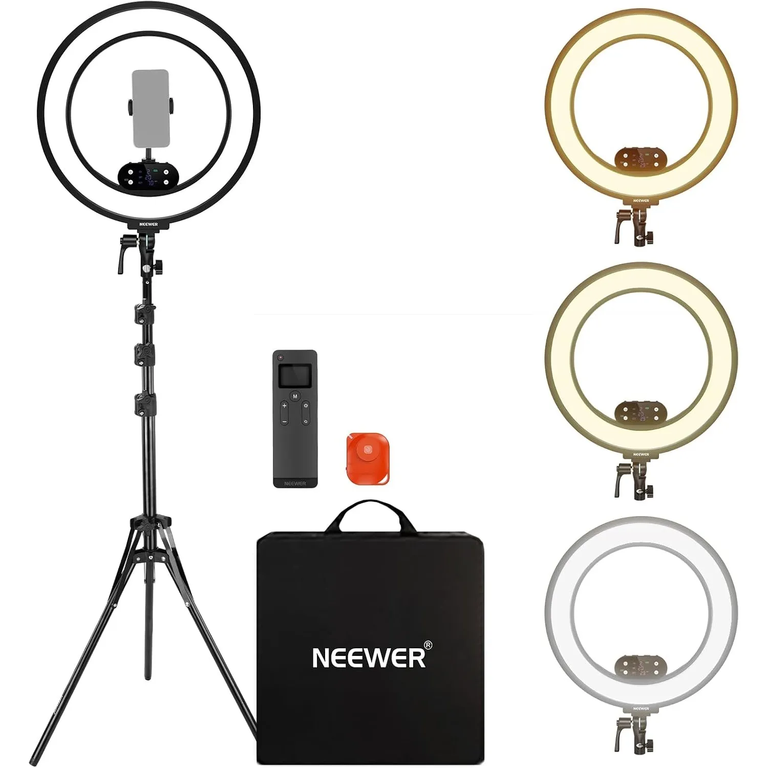 NEEWER RB18B 18" Ringlicht, kabelloses professionelles Edge Lit Ring Light