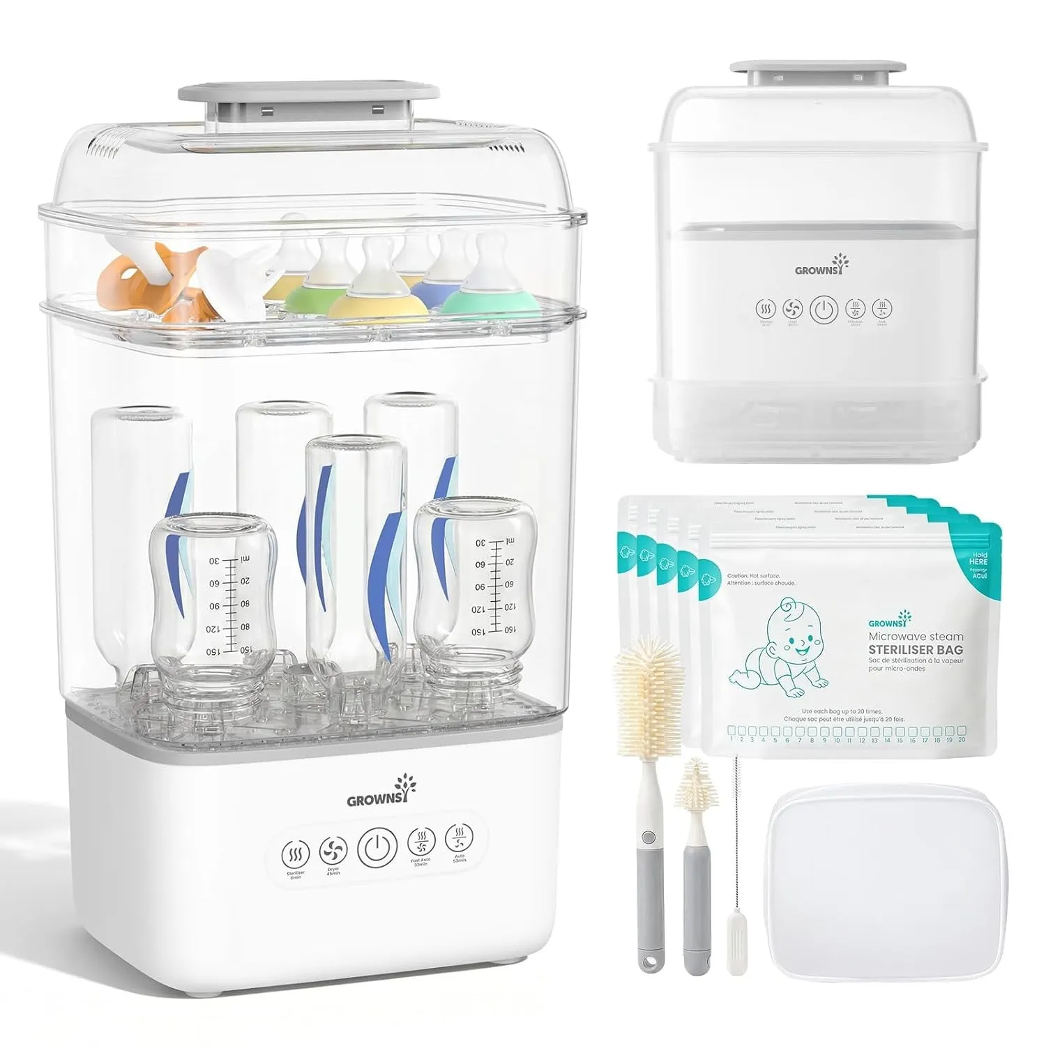 Grownsy Sterilisator für Babyflaschen mit Trockner, 6-8 Flaschen