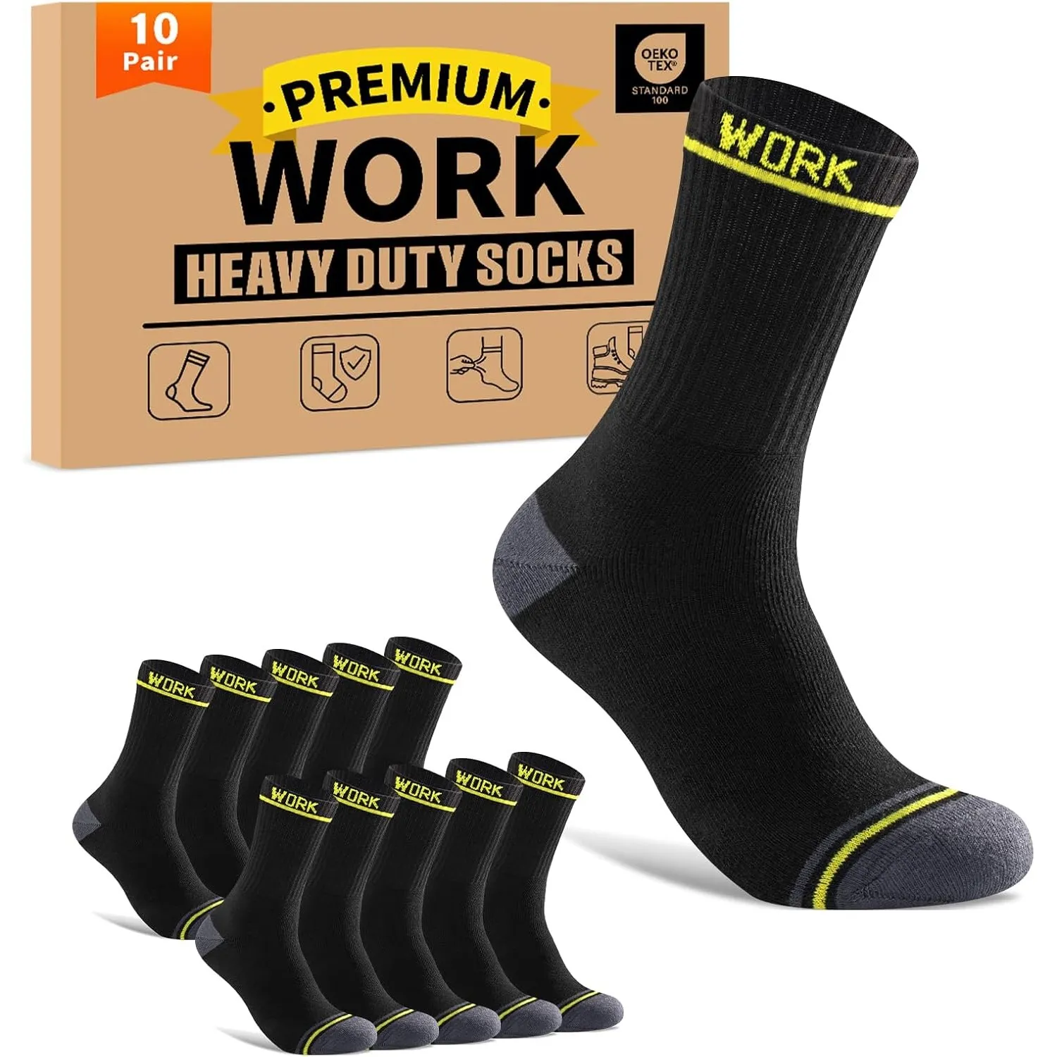 SukModen Arbeitssocken für Herren, 10 Paar, strapazierfähig, verstärkt