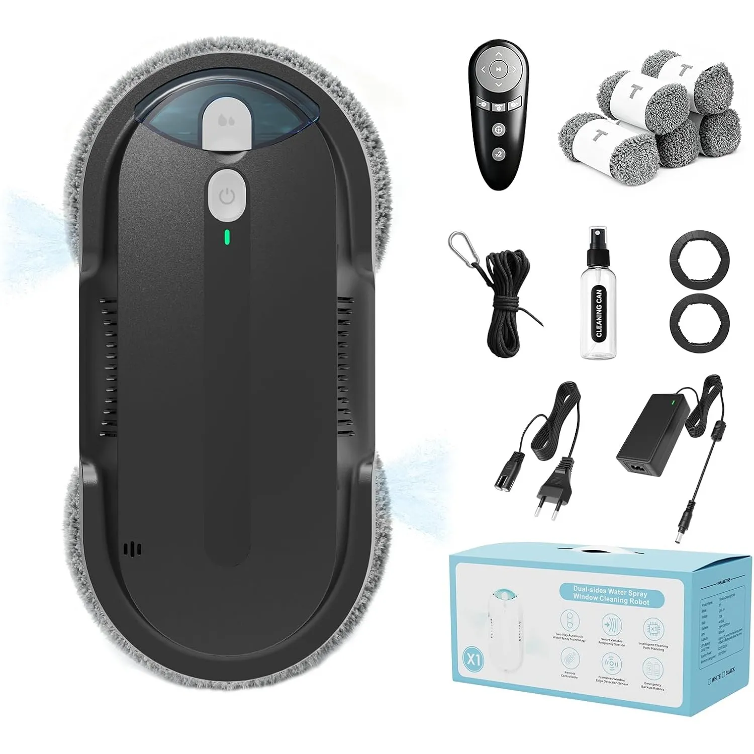 Fensterputzroboter mit Bidirektionaler Ultraschall-Wasserstrahl, | Doppelhelix4800-6400Pa,Extern und Intern 85 ml Tank,…