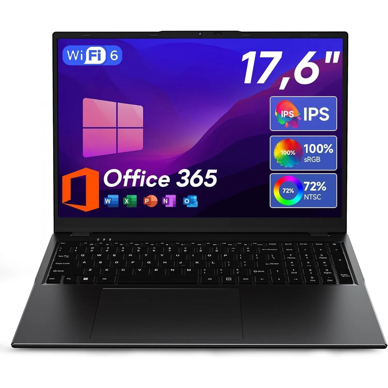 jumper Laptop 17,6 Zoll, N95 CPU, 16GB RAM 512GB SSD + 128GB eMMC, 100% sRGB FHD Display, QWERTY Leuchtende Tastatur, m…