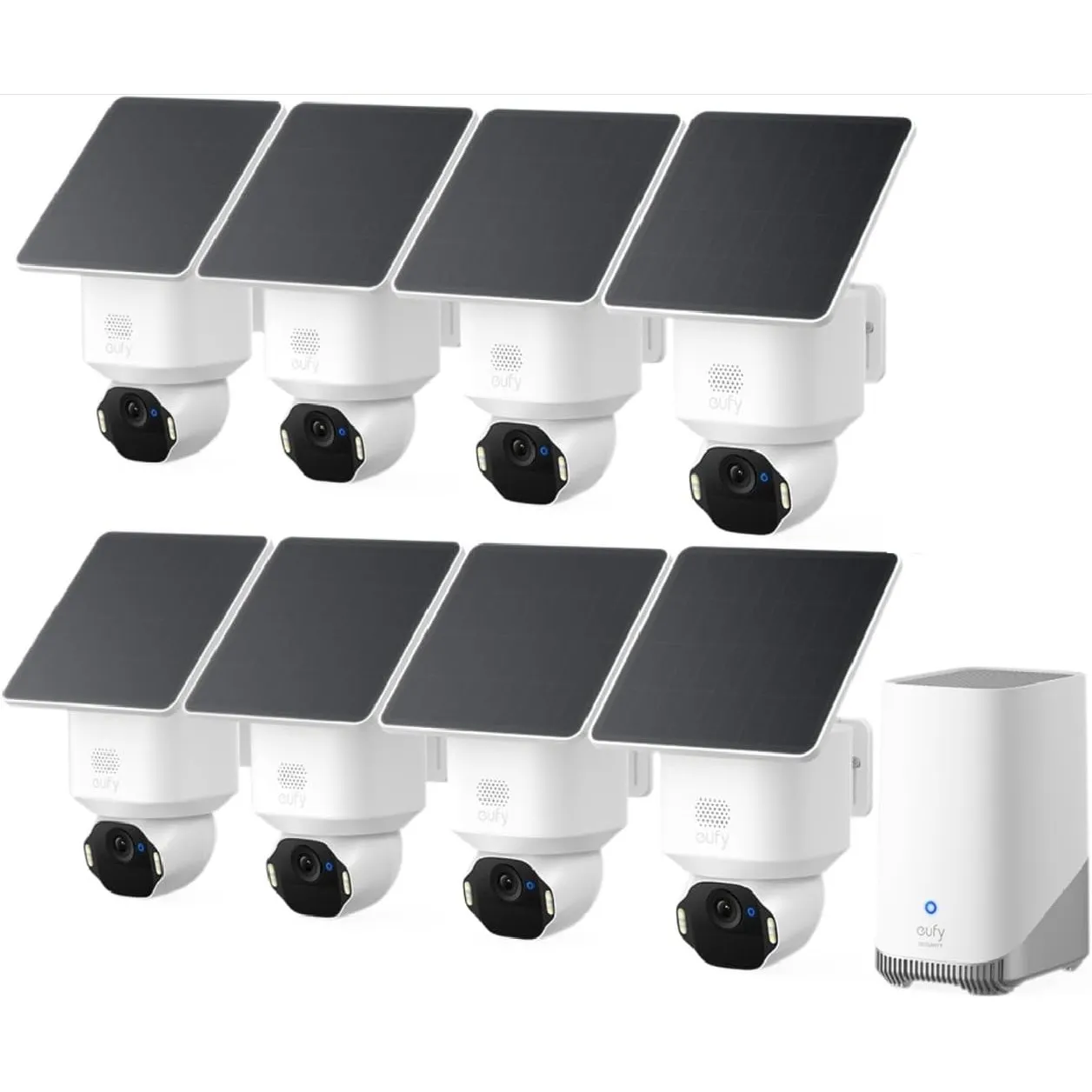 eufy SoloCam E42 8‑Kamera‑Set, 4K Überwachungskamera für außen, HomeBase S380, Solar, KI-Bewegungstracking, Stroboskop,…