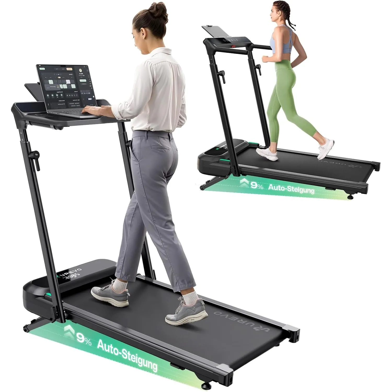 UREVO Smart Laufband mit Auto-Steigung und Schreibtisch-Workstation