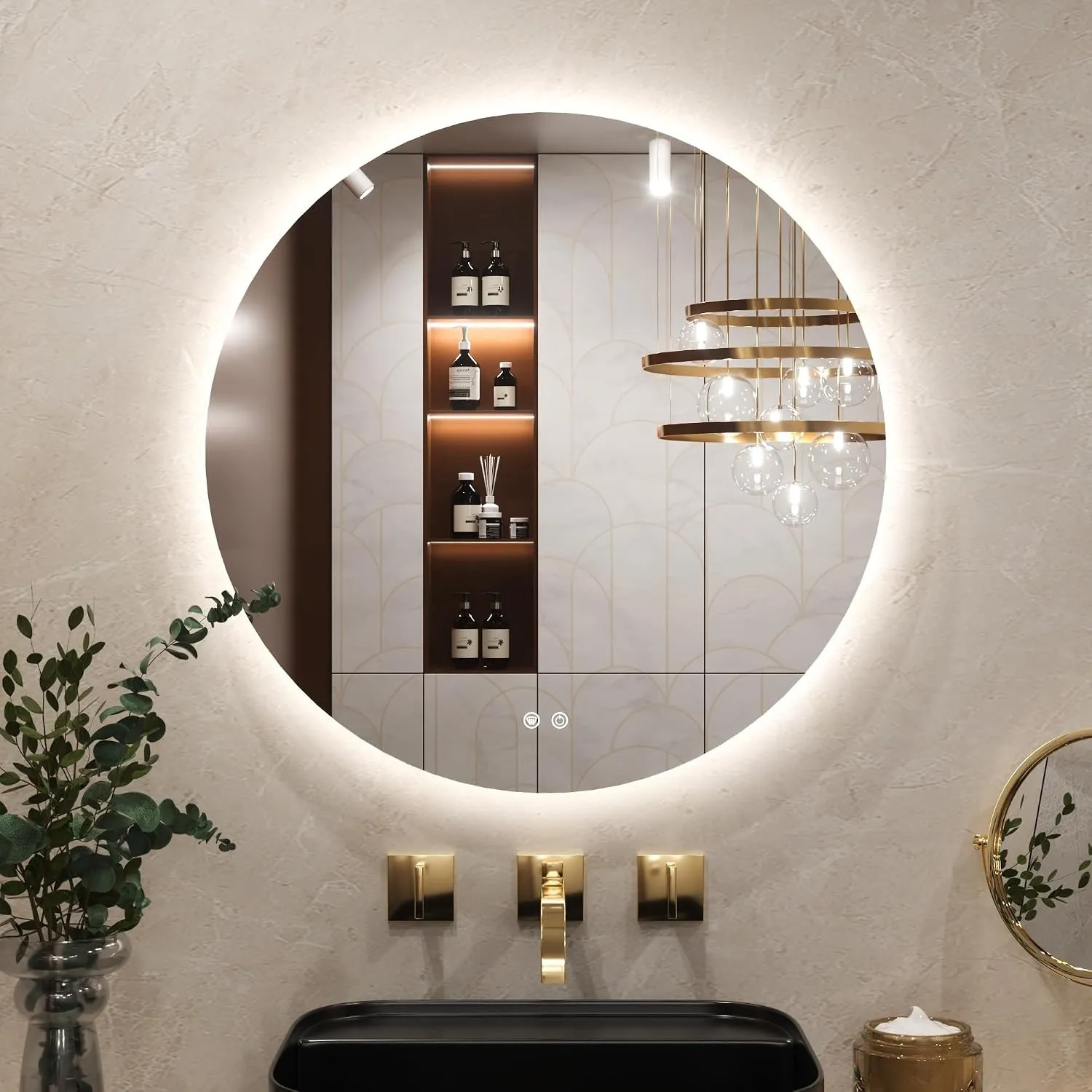 Keonjinn 70cm Rund Badspiegel mit Beleuchtung, Badezimmer Spiegel mit Beschlagfrei Touch Schalter Speicherfunktion 3 Li…
