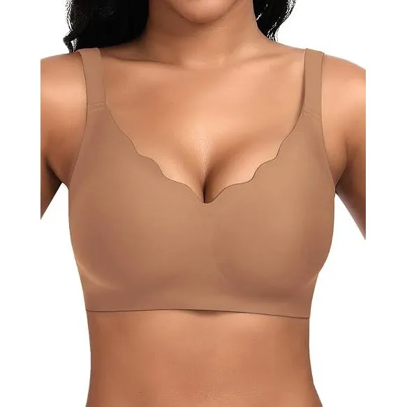 Jiuday BH Damen ohne Bügel Große Brüste Soft Bequemer Jelly Bra Nahtloser Push Up BH Seamless T Shirt Bügelloser Gepols…