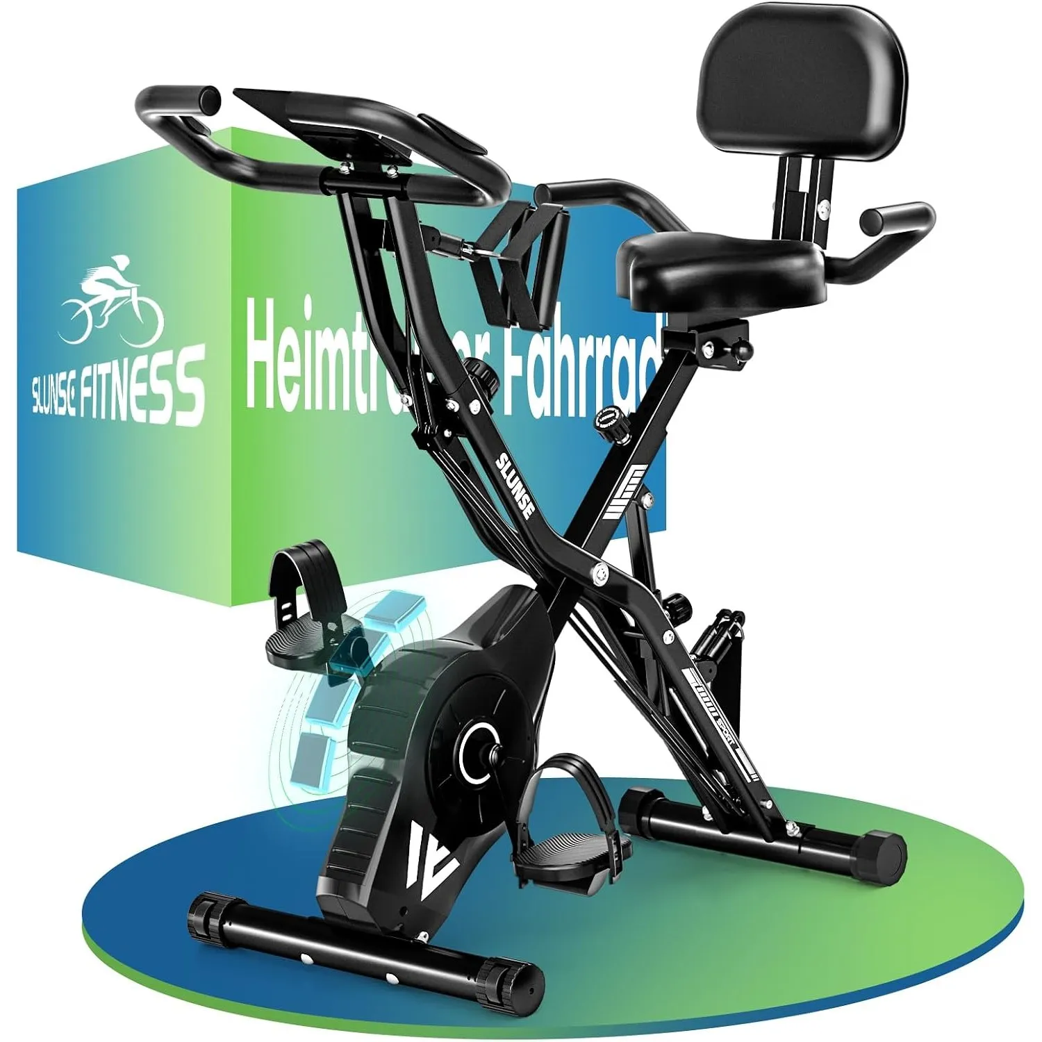Heimtrainer Fahrrad Klappbar, SLUNSE FITNESS Neu Hometrainer Fahrrad mit 16-stufiger Magnetwiderstand, Ergometer Heimtr…