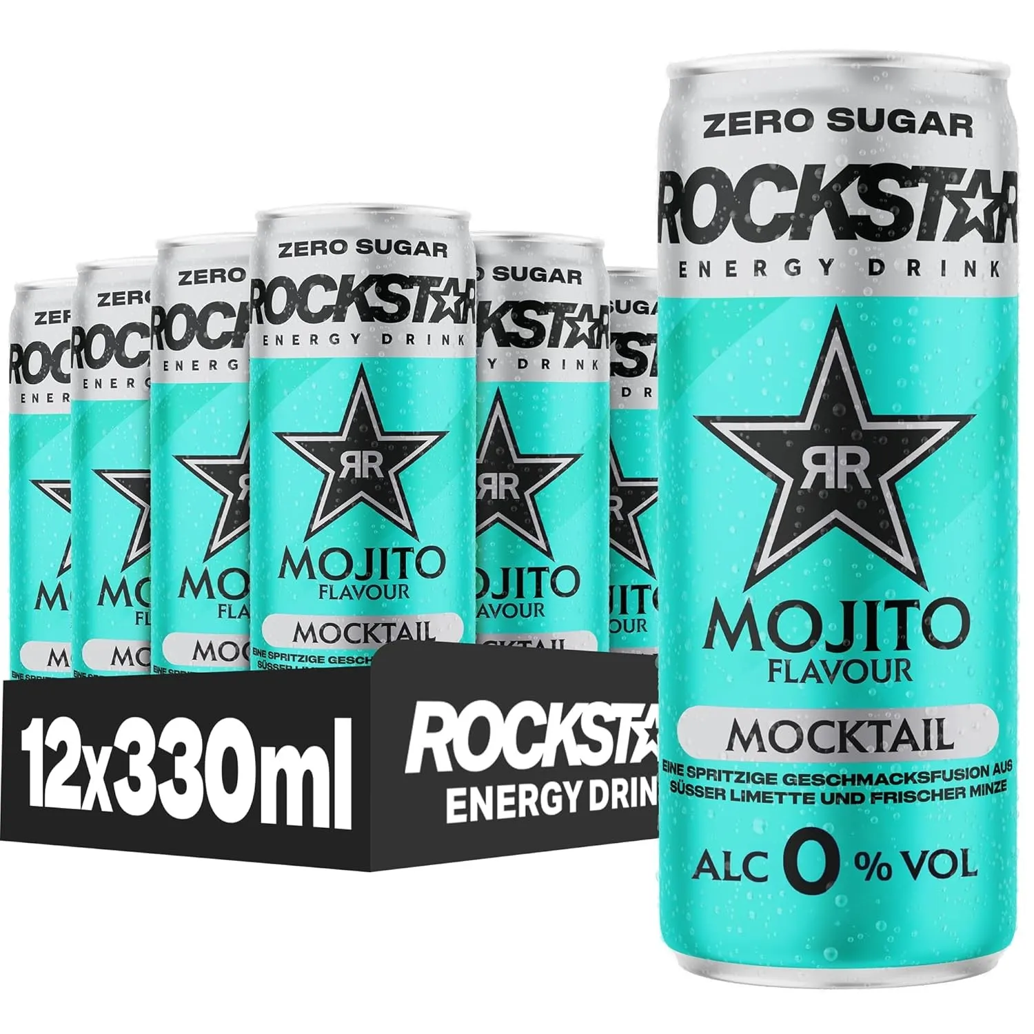 Rockstar Energy Drink Mocktail Mojito Zero Sugar, EINWEG (12 x 330 ml) – Mojito Geschmack mit Limette & Minze, ohne Zuc…