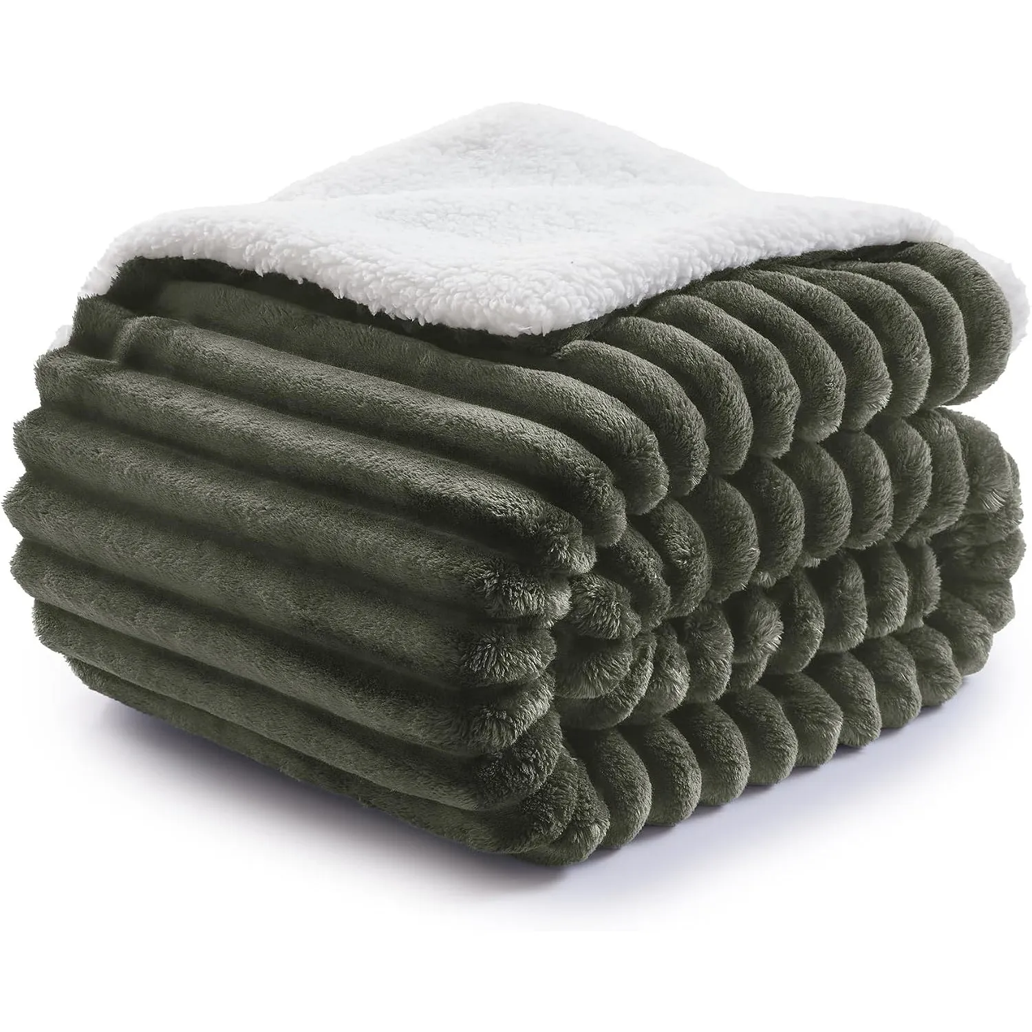 BEDELITE warme Decke Sherpa Kuscheldecke Flauschig Dunkeloliv 150x200