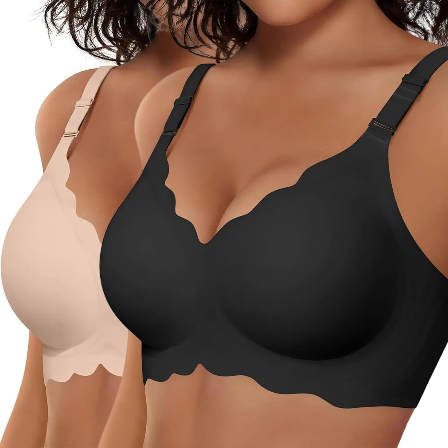 BH Damen Ohne Bügel, Soft Seamless BH Jelly Push Up Bügelloser BHS, V-Ausschnitt, Creamy Komfort, Nahtloser Entlastungs…