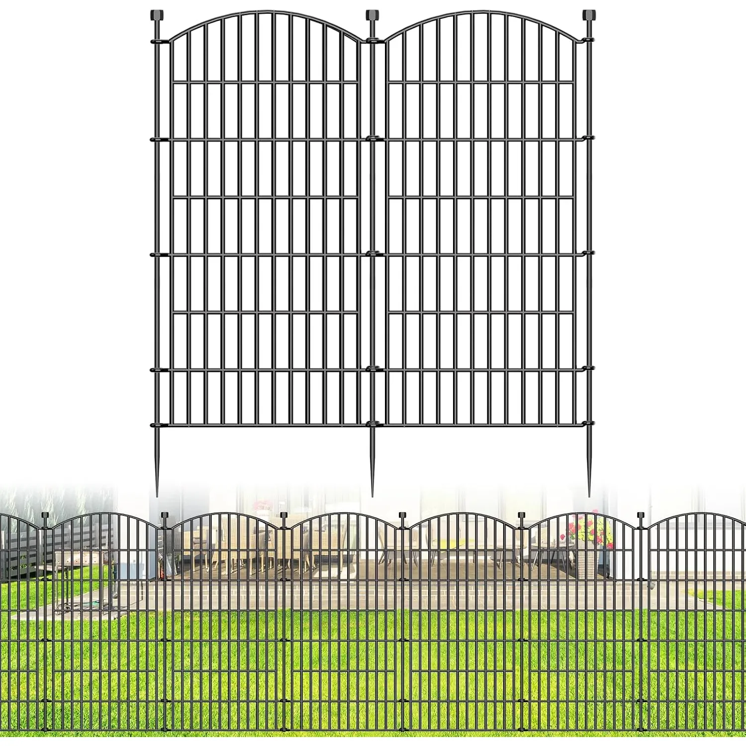 10 Paneele Dekorative Gartenzaun, 120 cm (H) x 5,2 m (L) Steckzaun