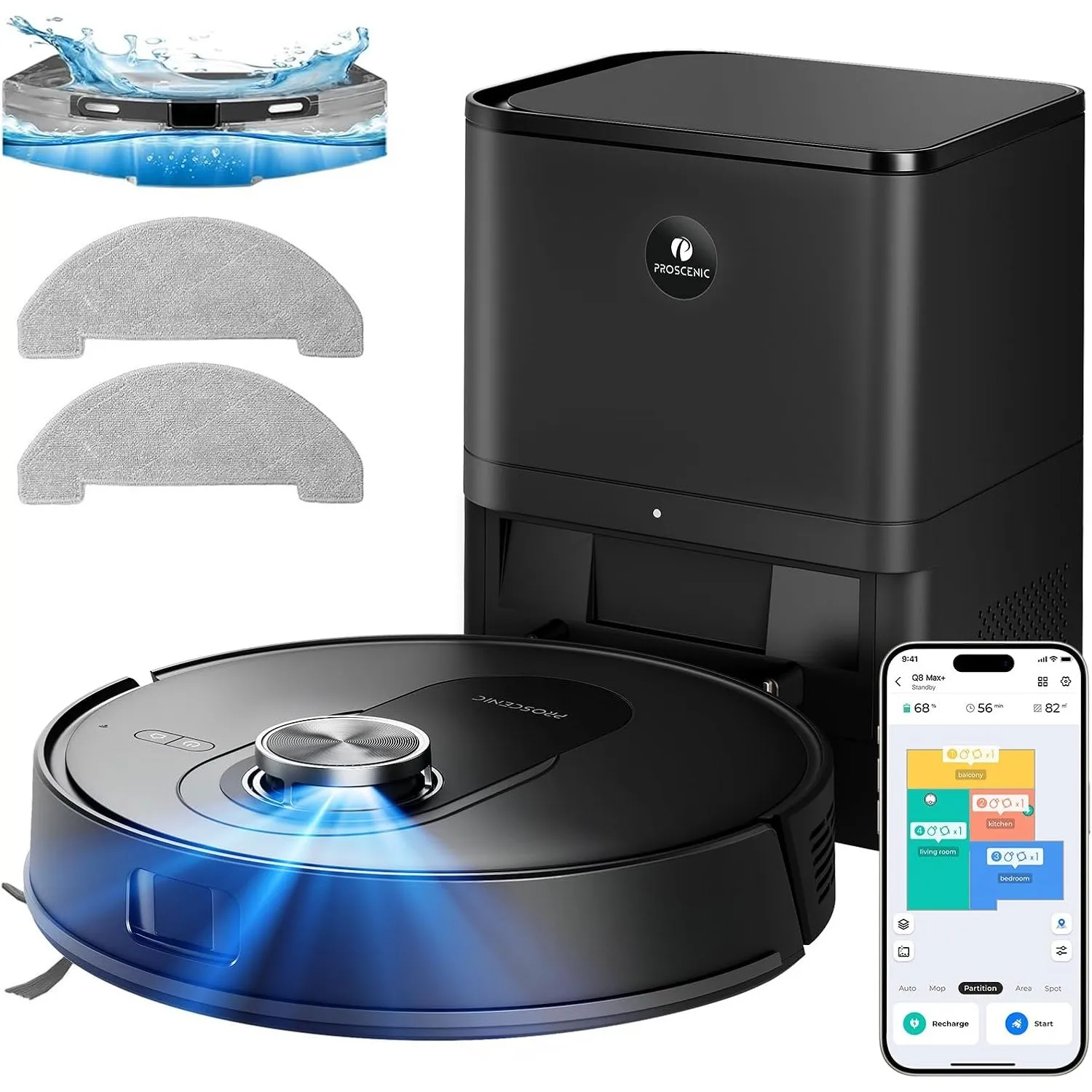 Proscenic Q8 Max+ Saugroboter mit Wischfunktion, 8000 Pa 200 Min Staubsauger Roboter mit Absaugstation, LiDAR-Navigatio…