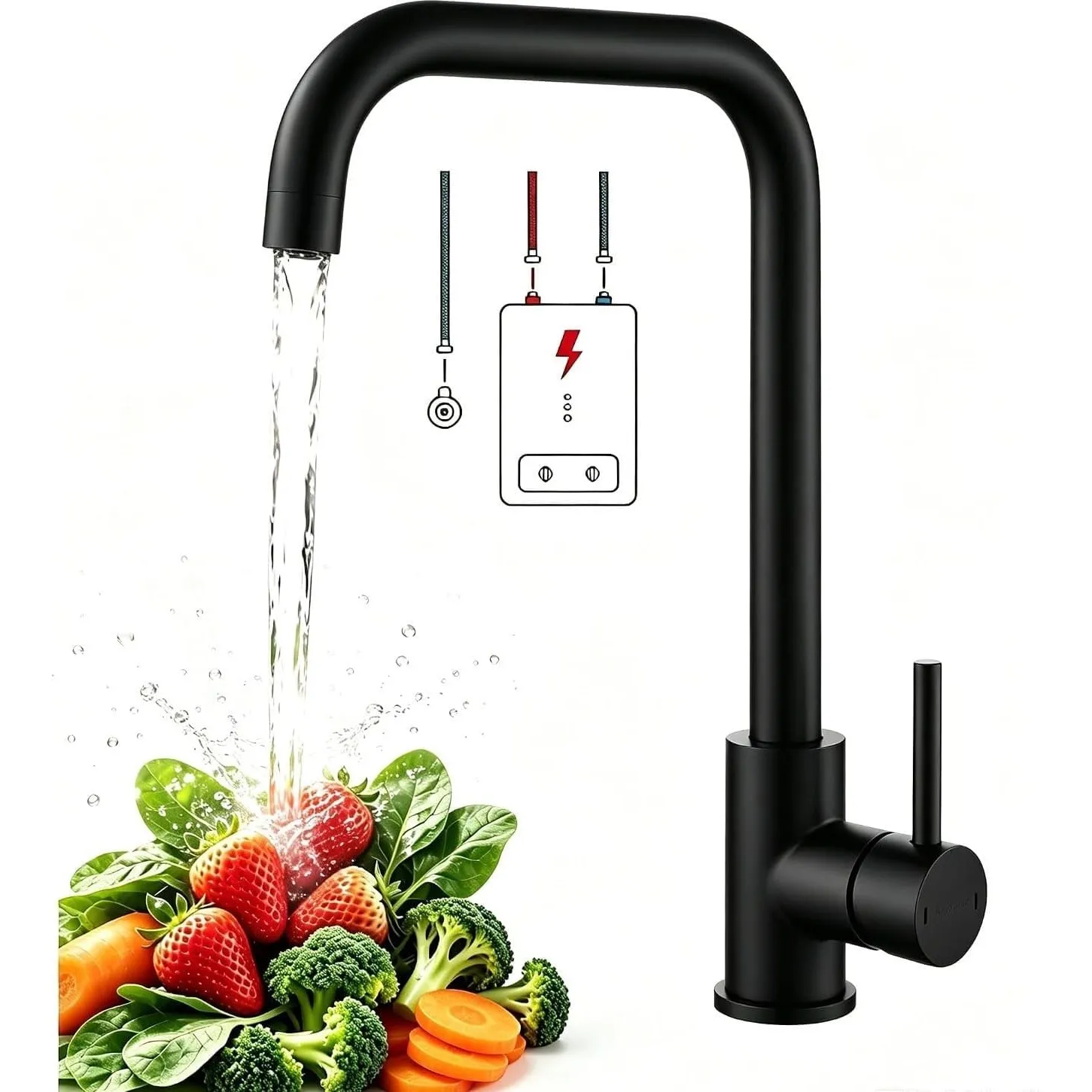 Niederdruck Armatur Küche Schwarz, 360 ° Drehbare Wasserhahn Küche