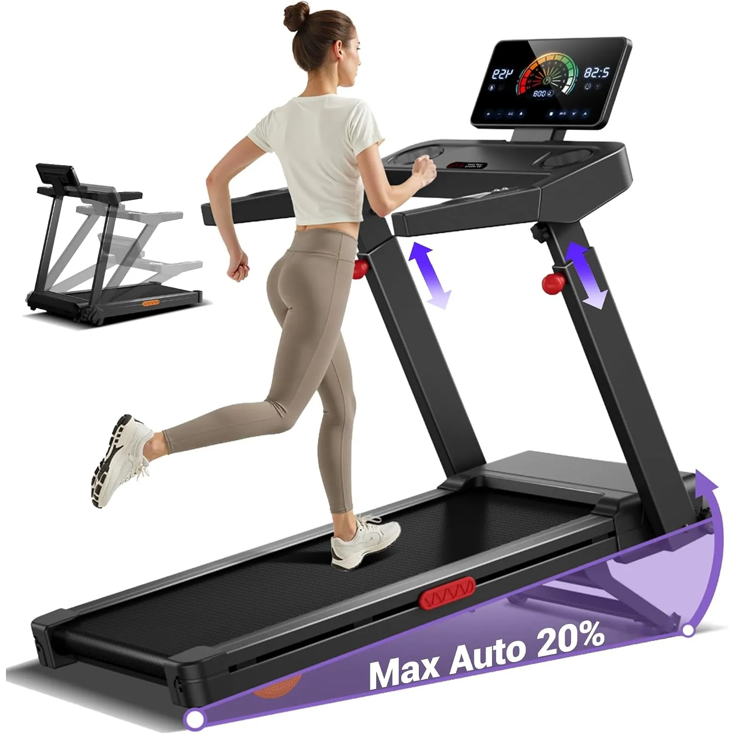 LONTEK Laufband für Zuhause mit 20% Automatischer Steigung, 14 KM/H