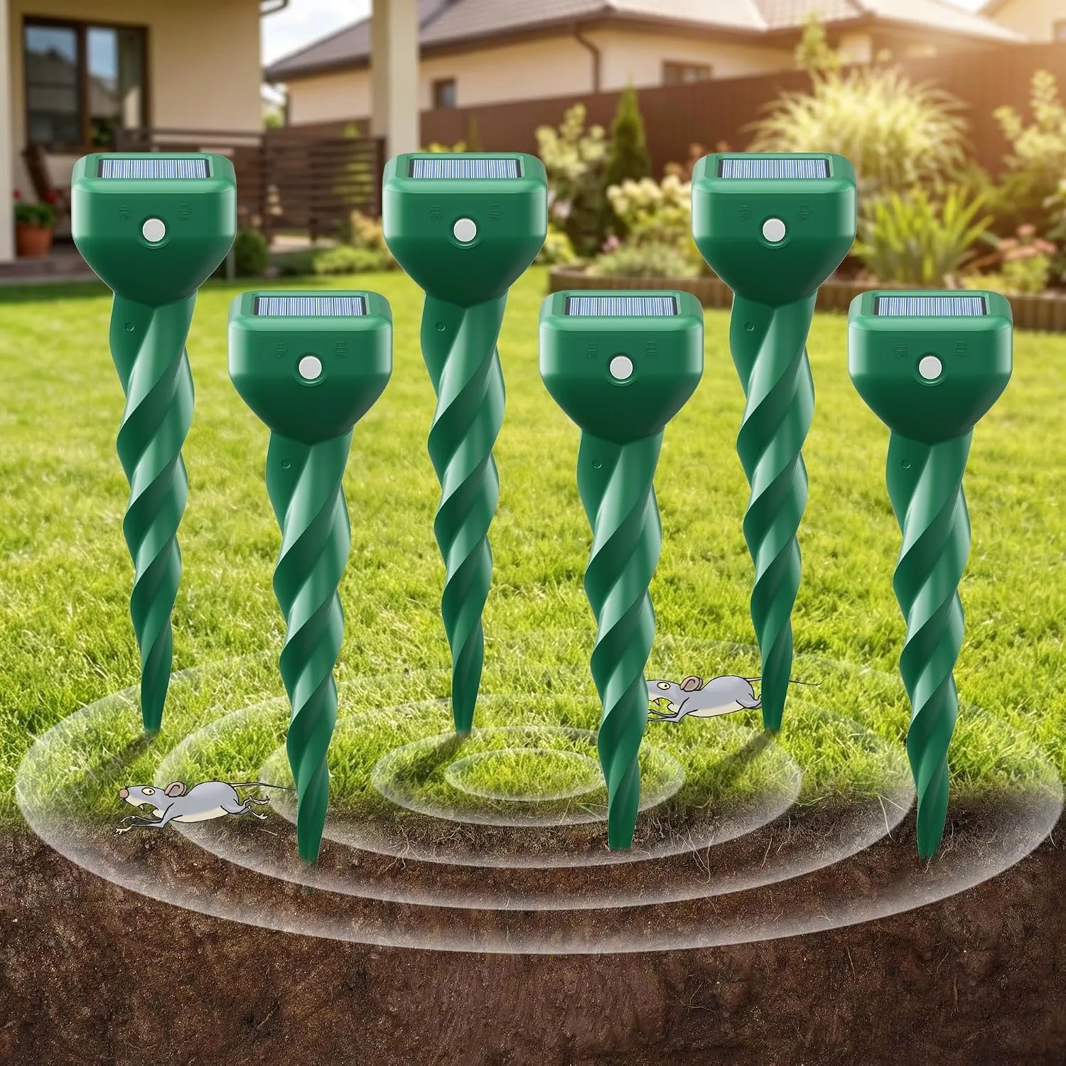 Solar Maulwurfschreck 6er Pack für Garten und Rasen, IP67 wasserdichter Maulwurf Vertreiber zur Vertreibung von Wühlmäu…