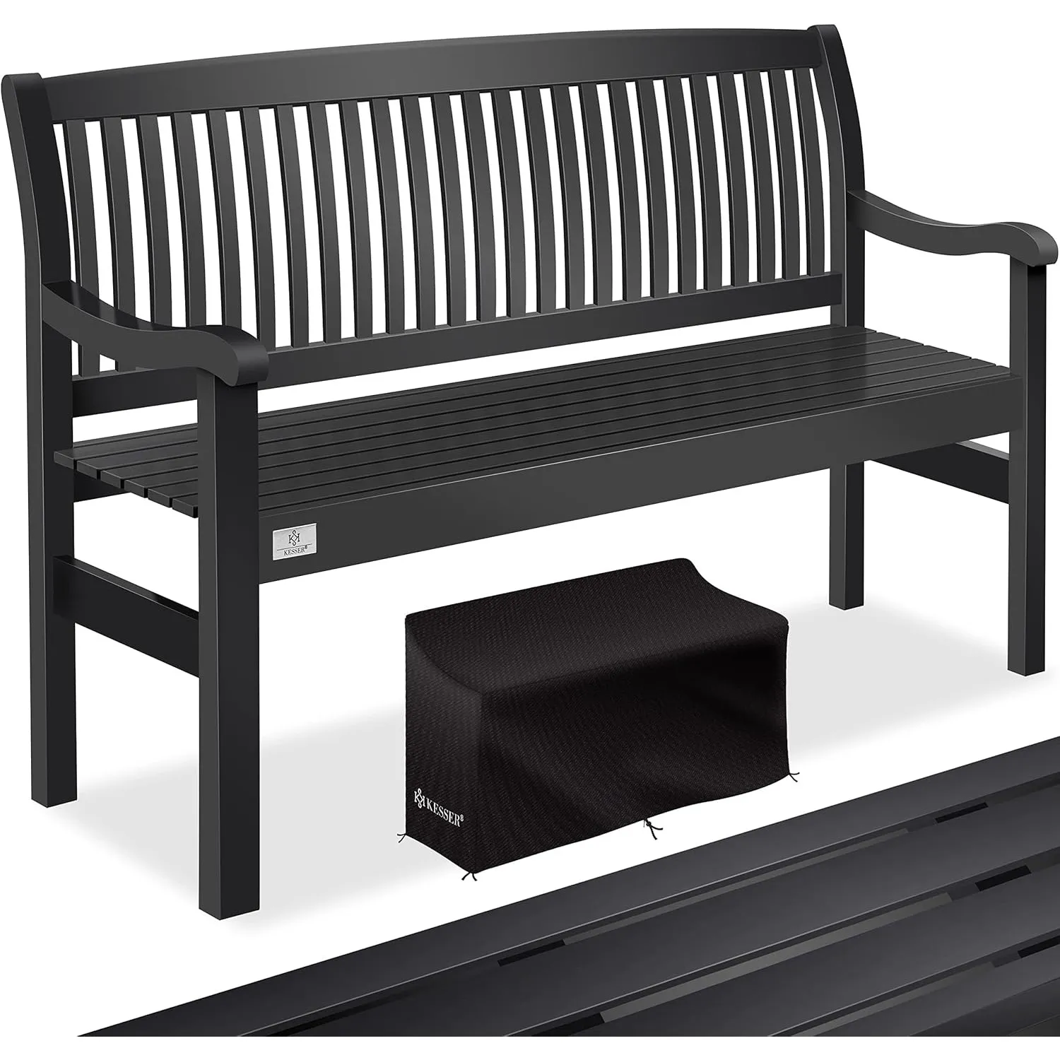 KESSER® Gartenbank Holz wetterfest 150cm Holzbank Garten 3-4 Sitzer, Sitzbank Outdoor, Balkonbank aus Massivholz, Parkb…