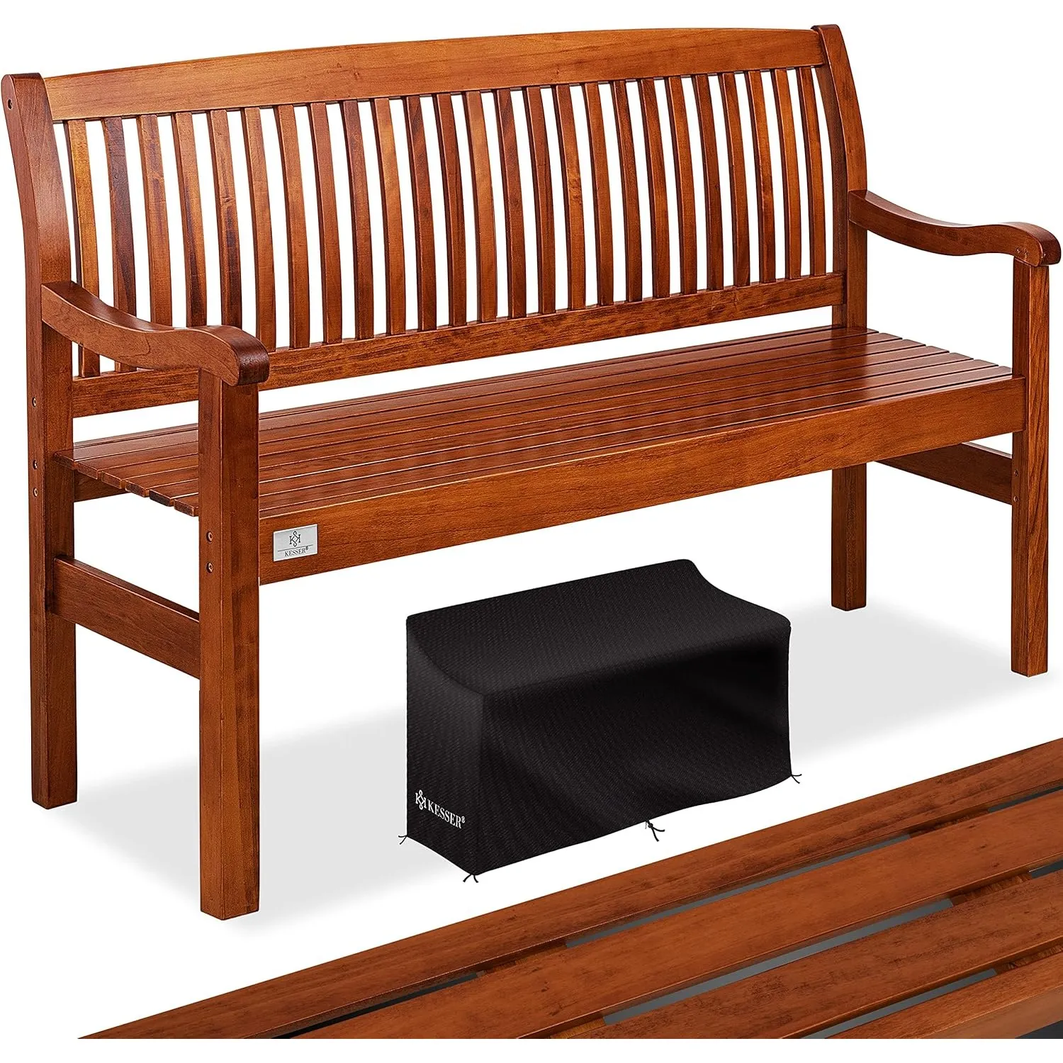 KESSER® Gartenbank Holz wetterfest 150cm Holzbank Garten 3-4 Sitzer, Sitzbank Outdoor, Balkonbank aus Massivholz, Parkb…