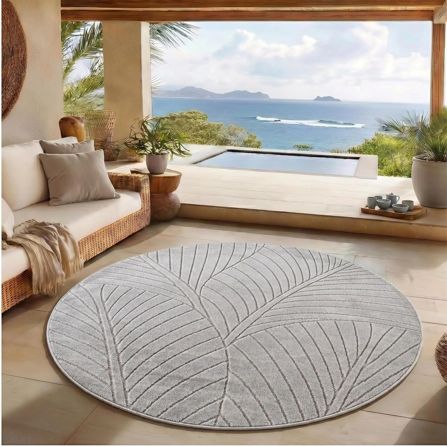 SIMPEX Kurzflor Teppich Rund 80 cm Grau, Hoch Tief Effekt 3D, Skandi Boho Design, Balkon Teppich für Küche Flur Wohnzim…