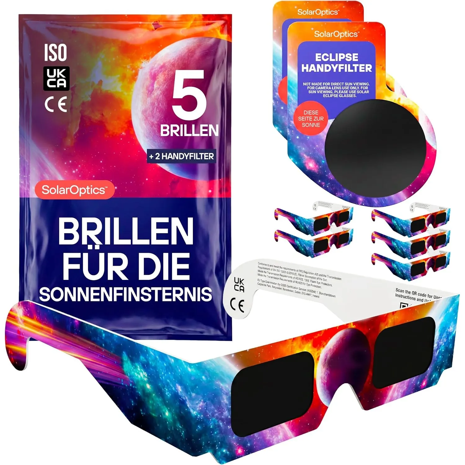 Sonnenfinsternisbrille mit Handy-Filter – ISO 12312-2 & CE-zertifiziert, Sichere Sonnenbeobachtung + Smartphone Filter …