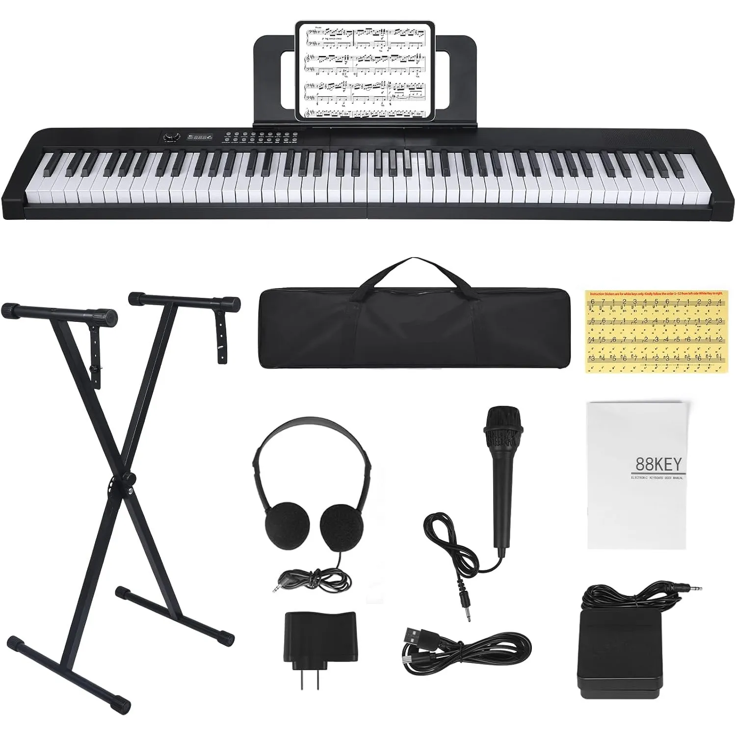 Klaviertastatur mit 88 Tasten, elektrisches Digitalpiano mit halbgewichteten Tasten, Keyboard Piano mit Sustain-Pedal, …