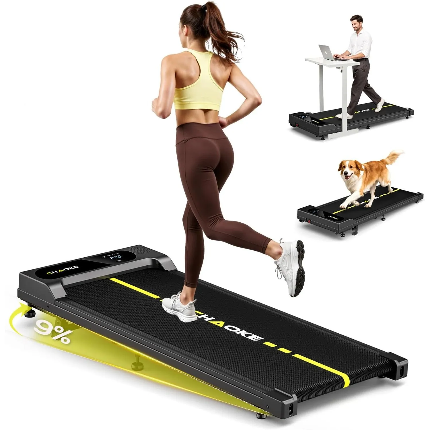 Walking Pad mit Steigung 9%, 1-10 km/h Laufband für Zuhause mit APP, 2.75HP Walking Pad Cardio für Home-Office mit Eing…