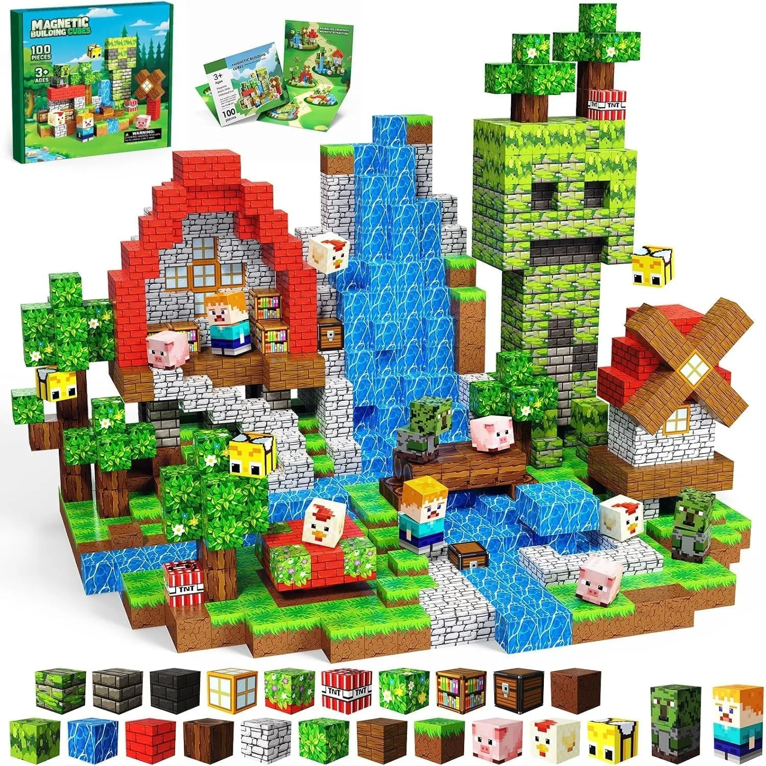 Magnetische Bausteine, 100 Teile Magnetbausteine für Kinder (Wald) | Montessori Kreative Spielzeug für Junge und Mädche…