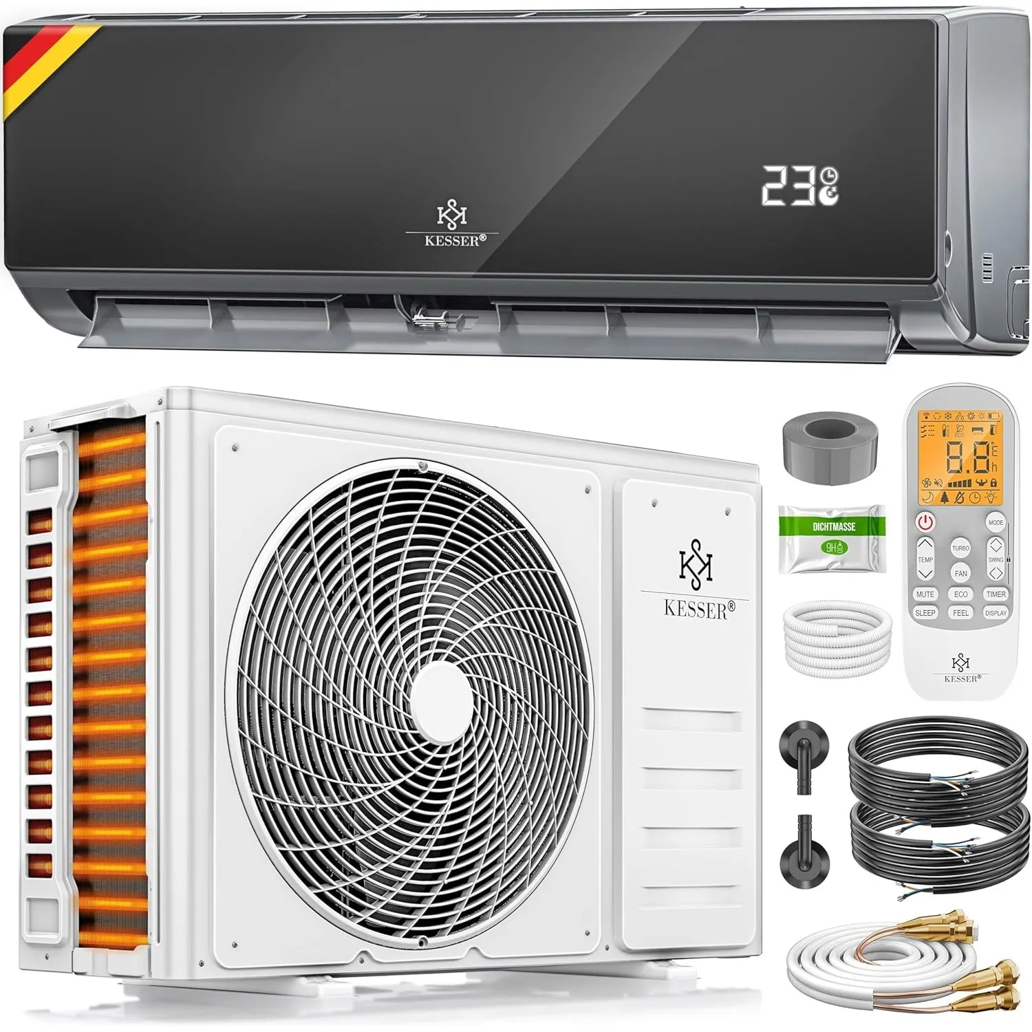 KESSER® Split Klimaanlage Set Quick Connect – WiFi & App Klimagerät mit Heizfunktion & Kühlmodus Wandklimaanlage, mit K…