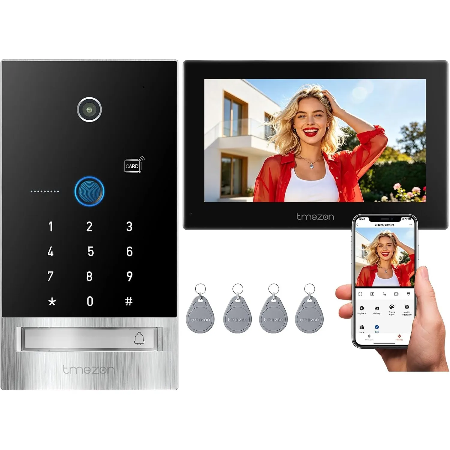 TMEZON WLAN 1080P Video Türsprechanlage mit Kamera und Türöffner, 7" Touchscreen mit Metall-Türklingel, Unlock per Fing…