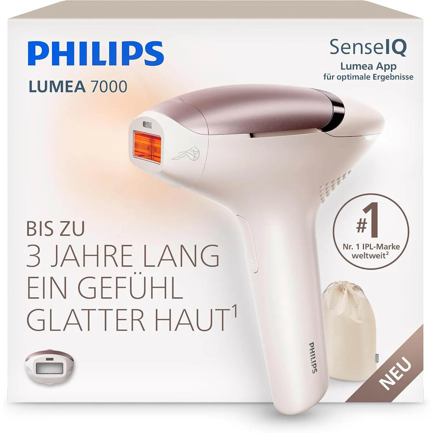 Philips Lumea 7000 IPL-Haarentfernungsgerät - Bis zu 3 Jahre lang ein Gefühl glatter Haut¹, Anwendung zu Hause, Aufsatz…