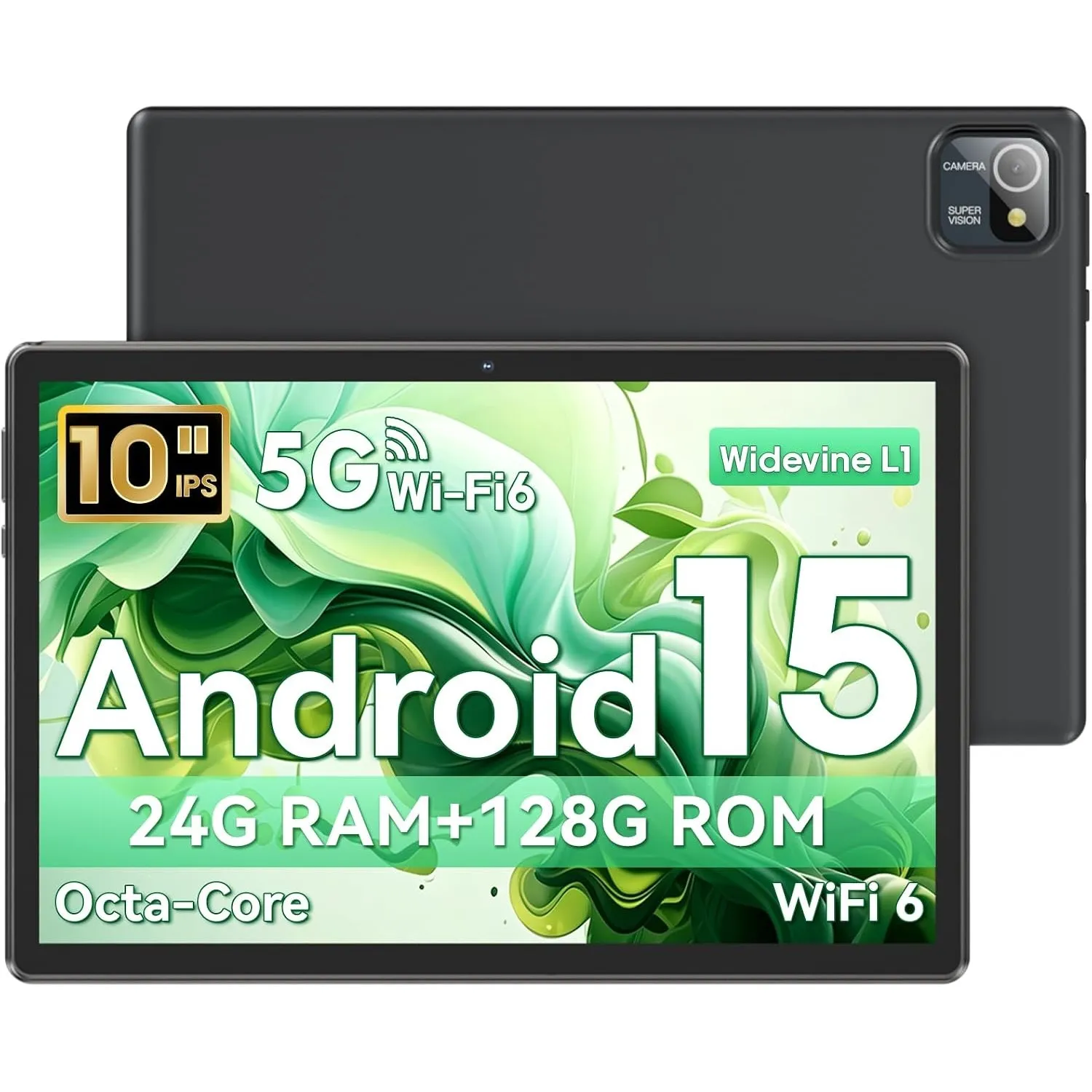 Tablet 10 Zoll, Android 15 Tablets, Unisoc T30 Quad-Core, 18 GB RAM + 128 GB ROM + 1 TB TF, 1280x800 HD IPS Display, 5M…