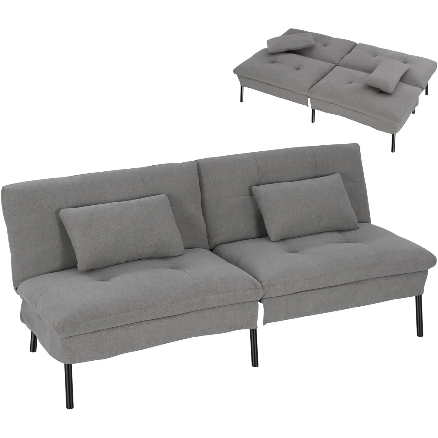 WOLTU 3-Sitzer-Schlafsofa, 5-stufig Verstellbarer Rückenlehne, Dunkelgrau | Klappsofa mit Schlaffunktion, Stoff in Lein…