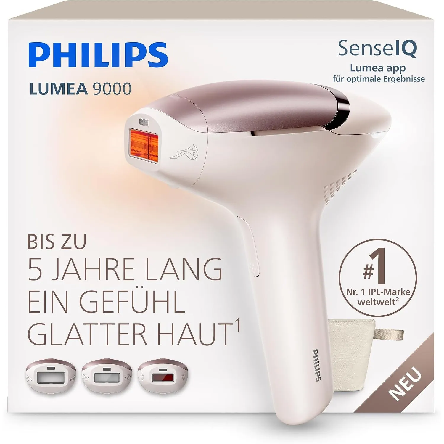 Philips Lumea 9000 IPL-Haarentfernungsgerät - Bis zu 5 Jahre lang ein Gefühl glatter Haut¹, Anwendung zu Hause, 3 Aufsä…