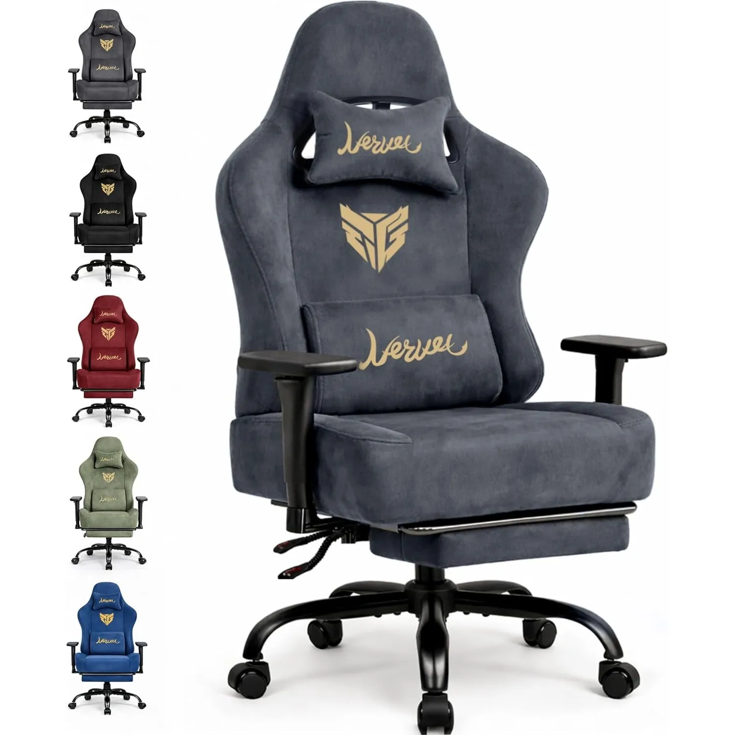 Gaming Stuhl Chair Gamer Sessel - wildlederartiger Stoff, 3D-Armlehnen, neigbare Rückenlehne, höhenverstellbarer Sitz, …