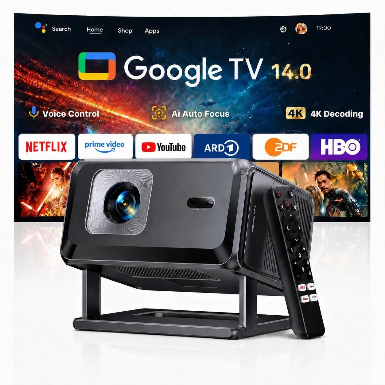Smart Beamer [Google TV 14.0 & Dolby Audio] 1080P FHD Tragbarer Projektor