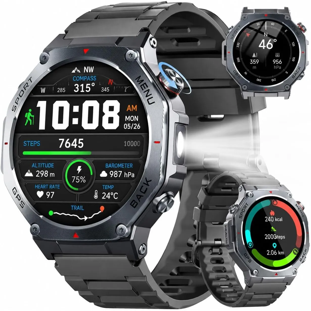 Smartwatch Herren Militär GPS, 1,43"AMOLED Fitnessuhr Sportuhr, 2026 Fitness Tracker mit 160+ Sportmodi Kompass, 24/7 H…