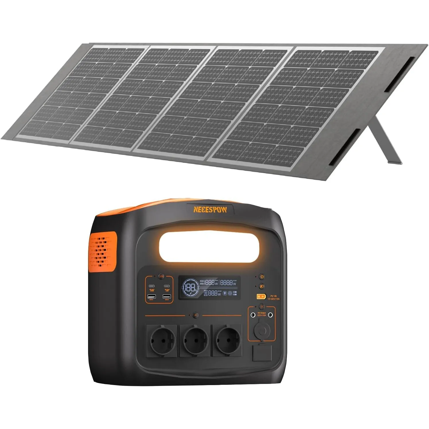 Tragbare Powerstation Mit 200W Solarpanel, 1800W, 1024Wh LiFePO4 Akku, USB-C-100W, DC-Ausgang, Solargenerator für Campi…
