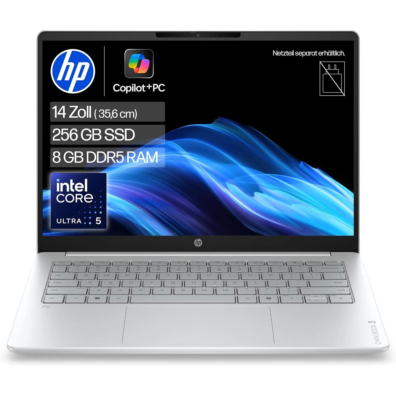 HP OmniBook 3 Laptop, 14" 2K, Intel Core Ultra 5, 8GB RAM, 256GB SSD