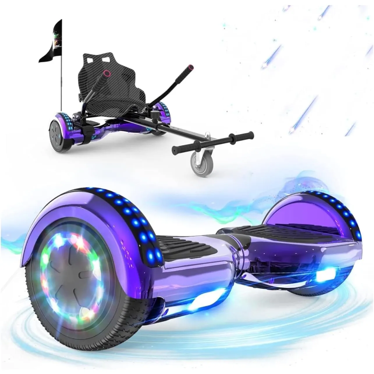 RCB Hoverboards mit Sitz Hoverkart komplett für Kinder, Skateboard mit Set, Hoverboards mit LED Lichtern und Bluetooth,…