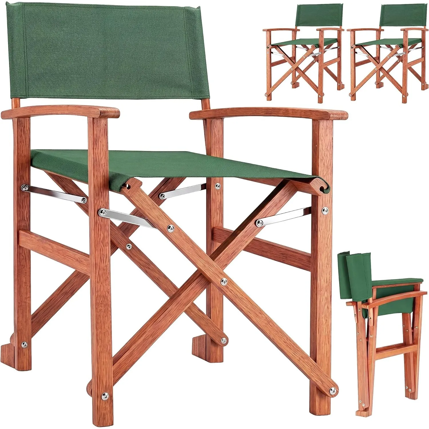 Casaria® Regiestuhl 2er-Set, wetterfest, FSC®-Zertifiziert, grün | Klappbar, aus Eukalyptusholz, mit Armlehnen, als Sch…