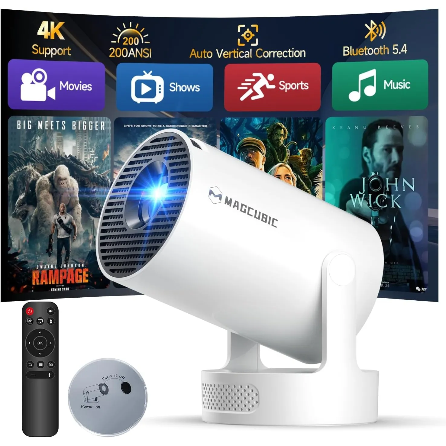 Magcubic Mini Beamer 4K HY300pro+,2026 Integrierte APP, WiFi 6 BT 5.4