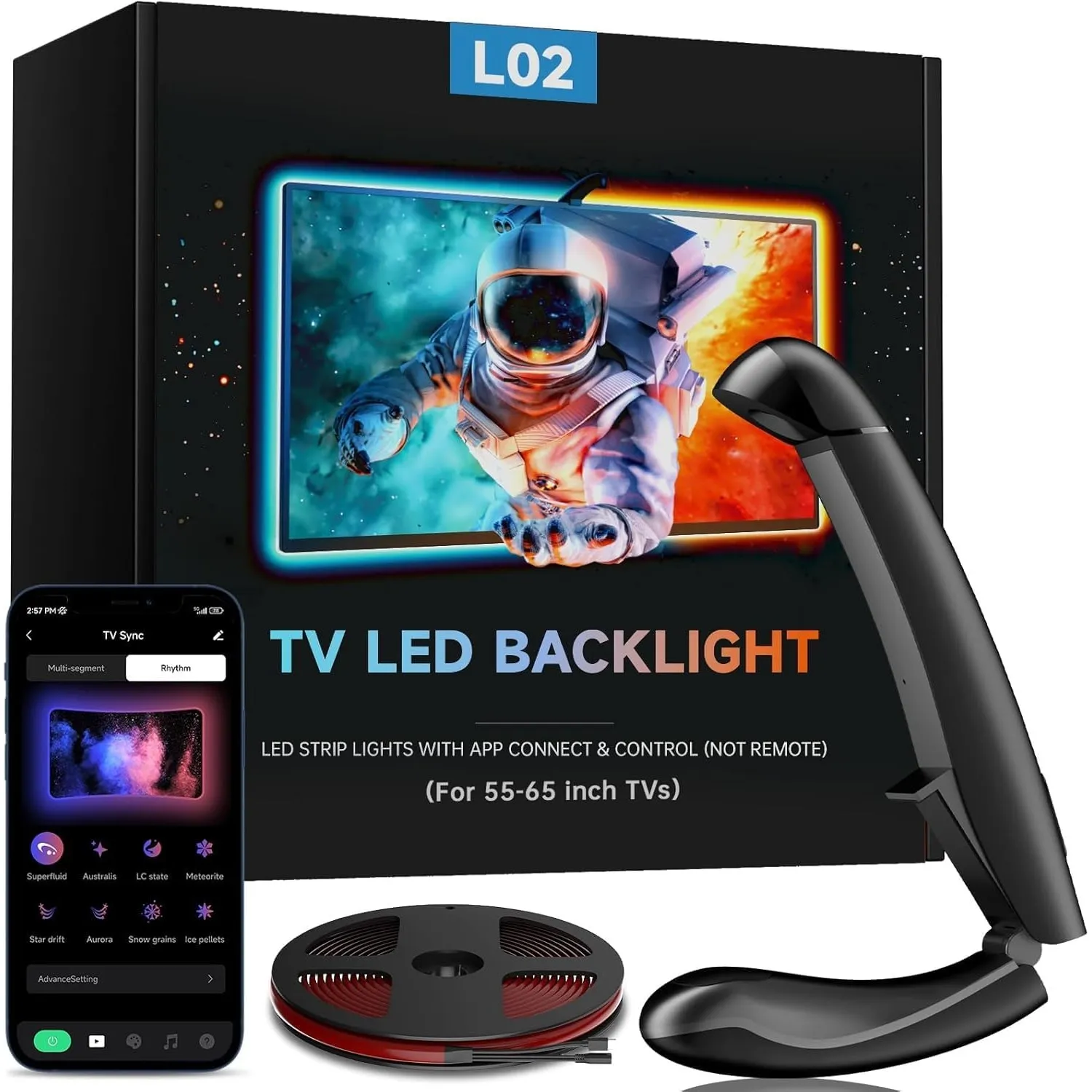 FFJ TV Hintergrundbeleuchtung, 4,5 Meter LED Streifen Sync für 55-65 Zoll TVs und PC-Monitore, TV LED Strip mit Sensor,…