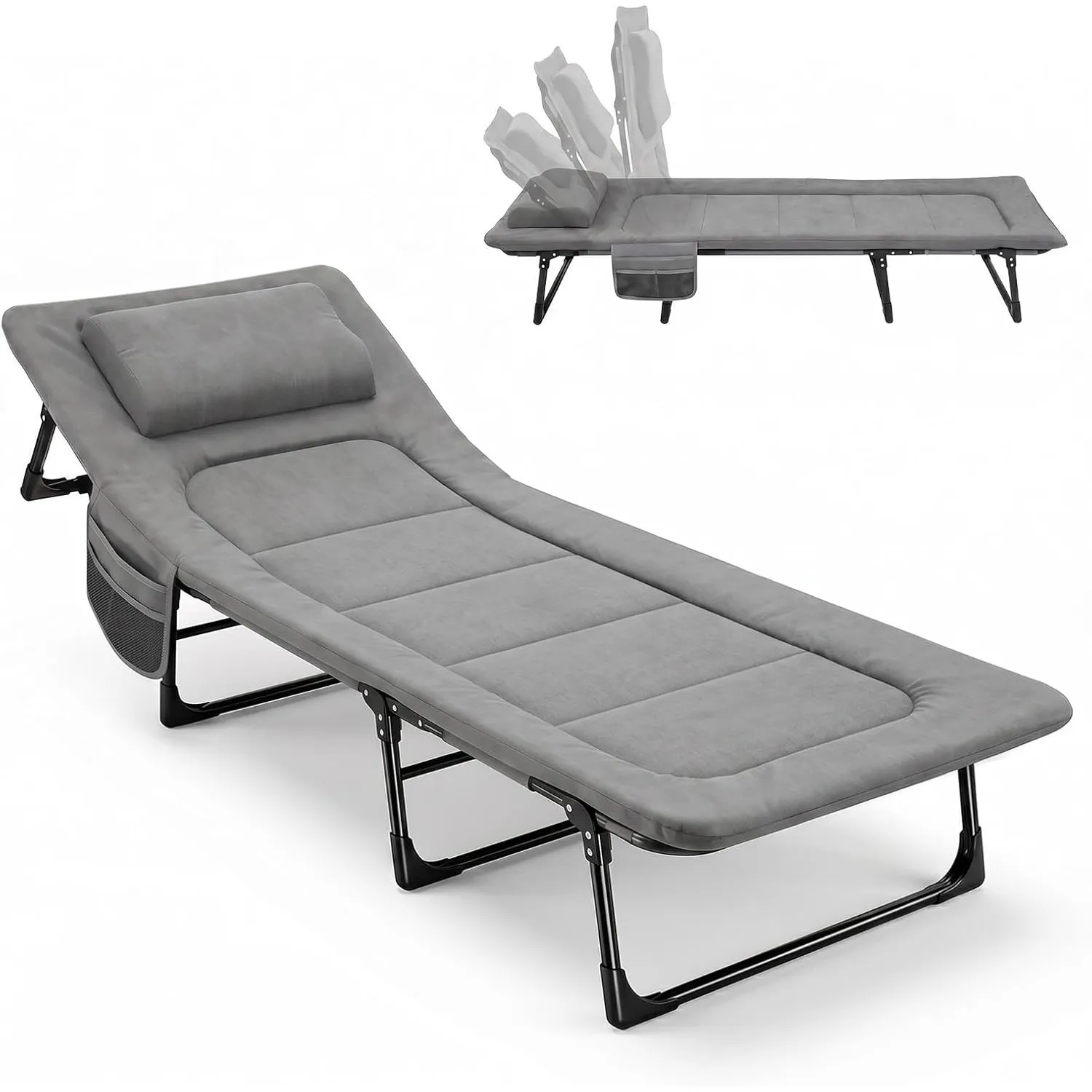 Sekey Campingbett Klappbett faltbar für Erwachsene, Feldbett bis 200 kg belastbar mit Kissen, Reisebett Gästebett für C…