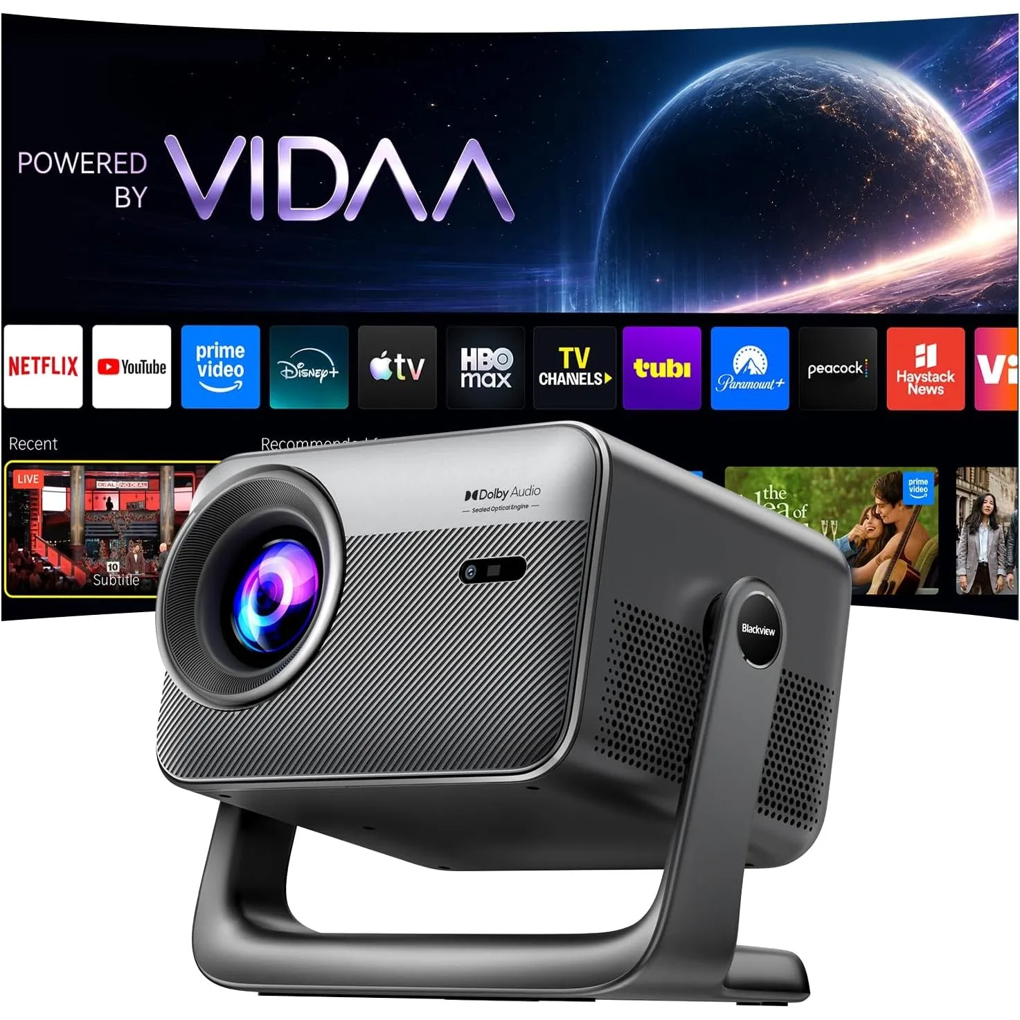 Beamer 4K mit VIDAA OS, 1000 ANSI Dolby Audio Outdoor Beamer